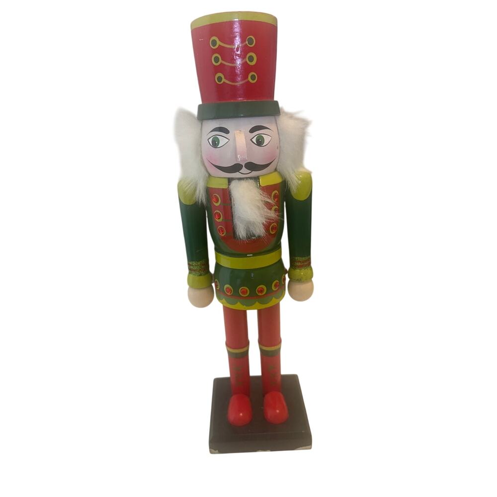 VTG Nutcracker  Wooden Figurine Christmas Decor Mouth Moves From Back Lever